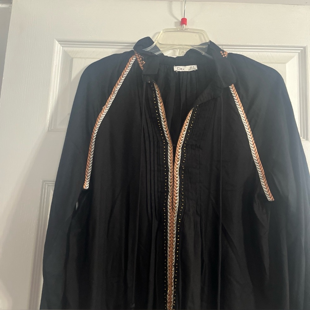 Dex  Ladies Pleated Long Sleeved Black Boho Top M